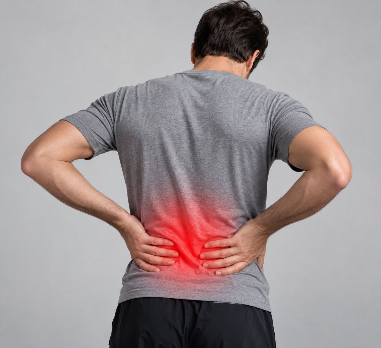 Ilustración de un hombre de espaldas con la zona lumbar marcada en rojo